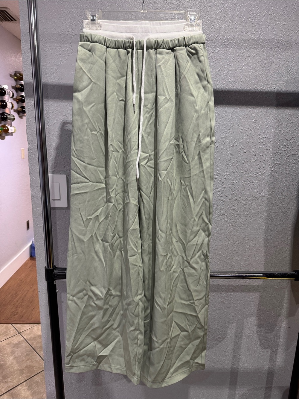 Wide-Leg Drawstring Pants in Light Sage - Women's Relaxed Fit